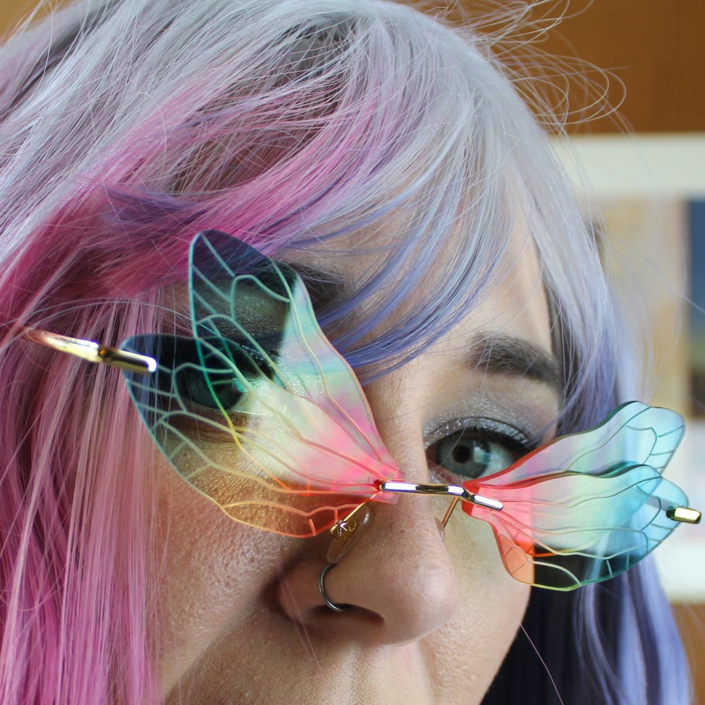 Y2K RAINBOW BUTTERFLY WING RIMLESS GLASSES
